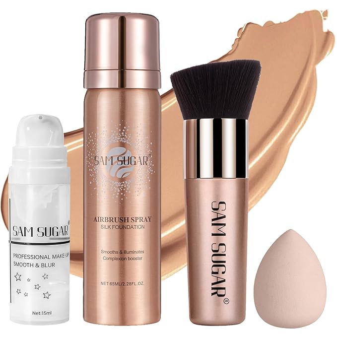 AirBrush Foundation Spray Set, Spray Foundation Makeup and Sunny Beige)