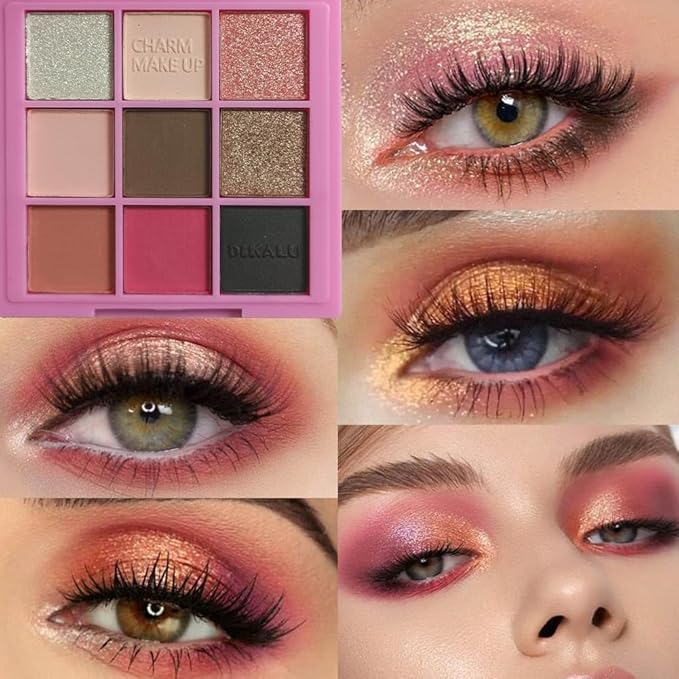 Eyeshadow Palette Makeup- 9 Colors Pink Bown Black Smoking Eyeshadow Palette Matte Shimmer Eye Shadow palettes Highly Pigmented Naturing-Looking Long Lasting (19#)
