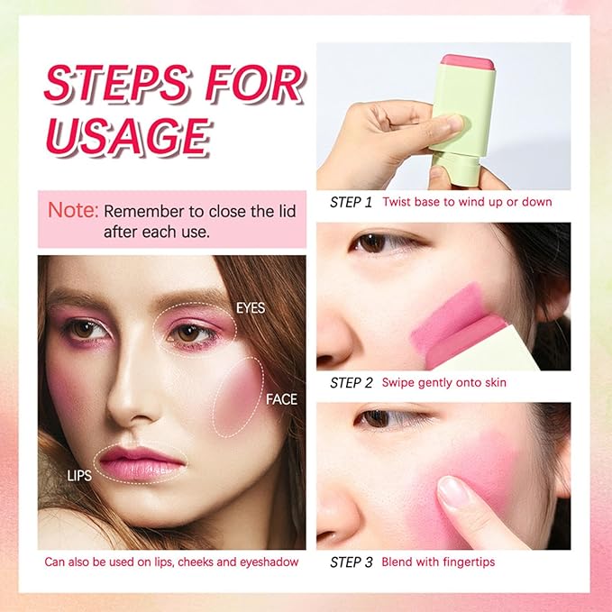 Multi-Use Makeup Blush Stick,Cream Blush Stick,Waterproof Natural Nude,Monochromatic Tint(Shy Pink)