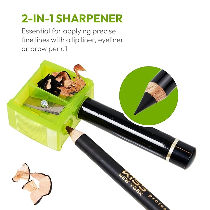 KISS NEW YORK Professional Duo Pencil Sharpener, Convenient, Essential Tool for Eye liner, Lip liner, Sharpens, Easy To Clean, Compact (Sharpener)