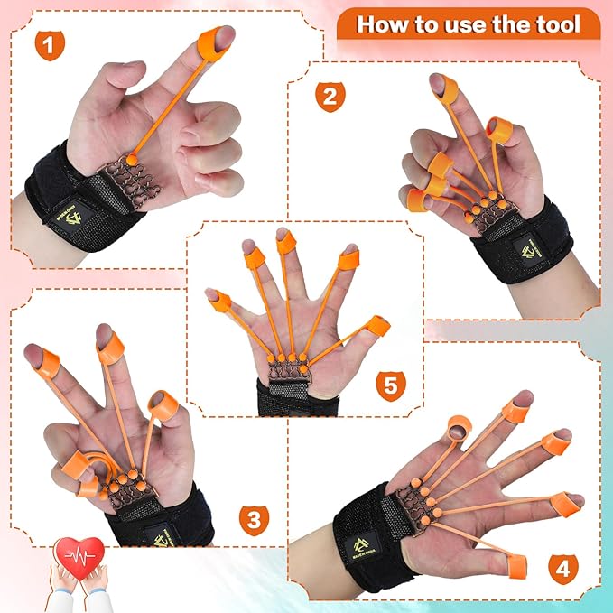 Finger Exerciser Finger Stretcher Finger Resistance Band Guitar (Black,75 LB)