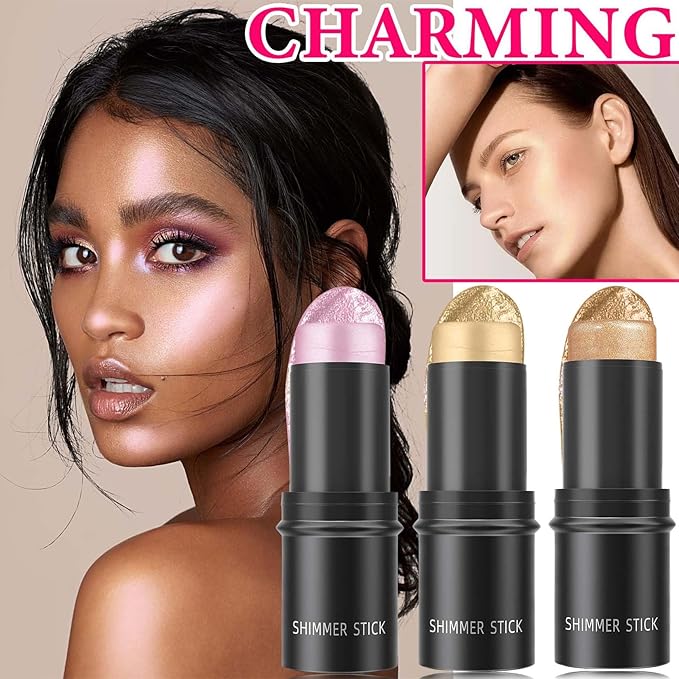 3 Pcs Highlight Cream Contour Sticks Set,Shimmer Stick Women(01#,02#,03#)