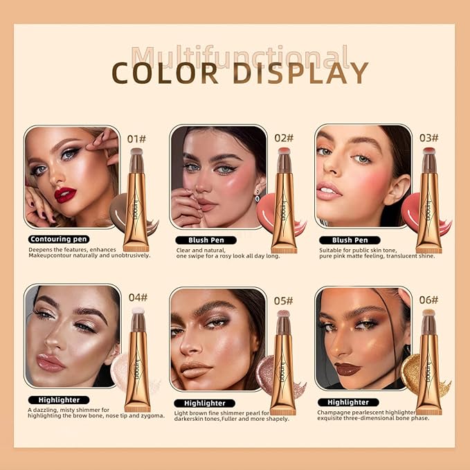 2 Pack Contour Beauty Wand, Highlighter ，Face Concealer Rose Gold)