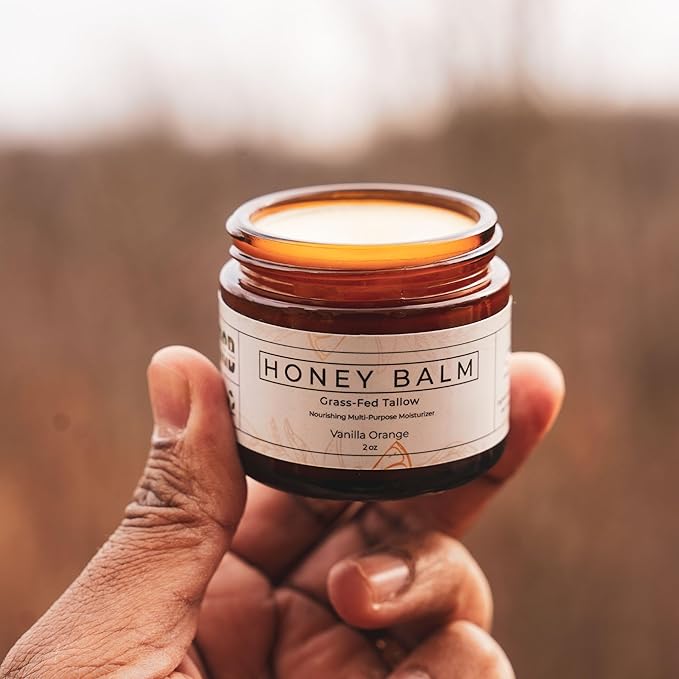 Tallow and Honey Balm, Organic Body Butter, Grass-Fed Beef Tallow for Skin, Soothing All-Natural Moisturizer for Body and Face | Made in USA - 2 oz (Vanilla Orange)