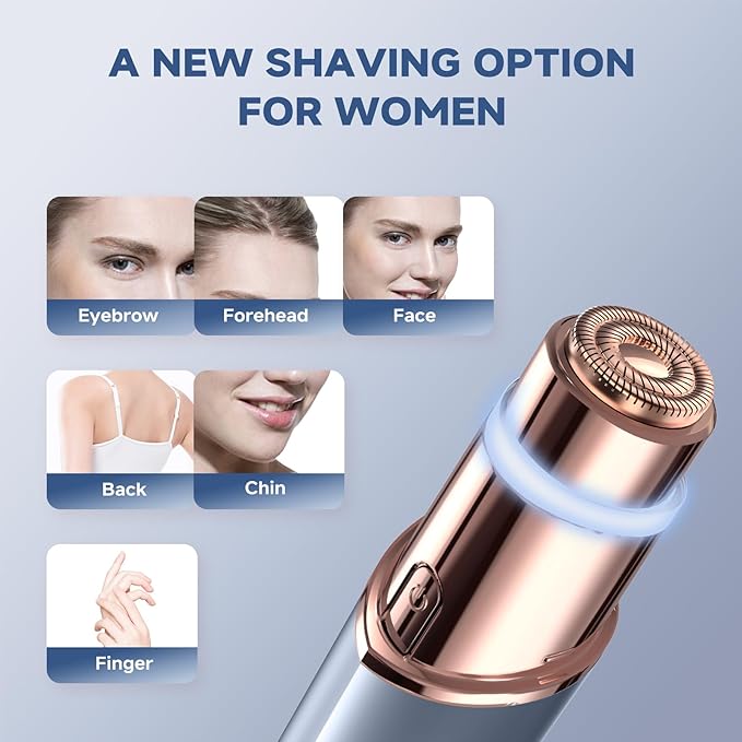 Facial Hair Removal for Women, Facial Eyebrow Trimmer, 2-in-1 Face Shaver, Painless Facial Razor for Lip, Chin, Peach Fuzz