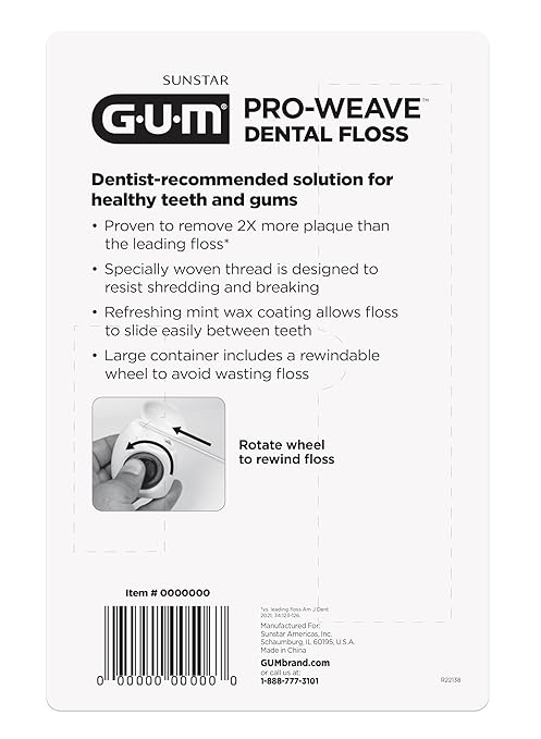 GUM Pro-Weave Woven Dental Floss, Shred Resistant Waxed Floss, Mint Flavored, 3 Count + 2 Travel Units