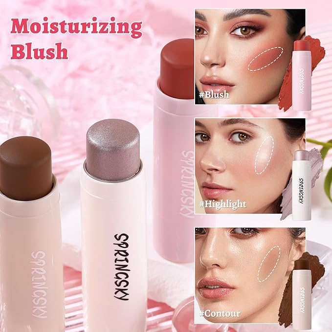 3Pcs Multi-Use Face Makeup Sticks Sets, Blendable Cream