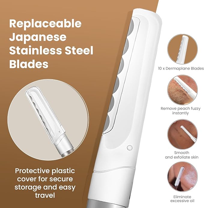 Dermaplaning Tool for Face, 20 Blade Refills, Dermaplane Razor for Face, Hair Remover Blade for Eyebrows and Peach Fuzz, Facial Shaver for Women That Helps Exfoliate and Smooth The Skin
