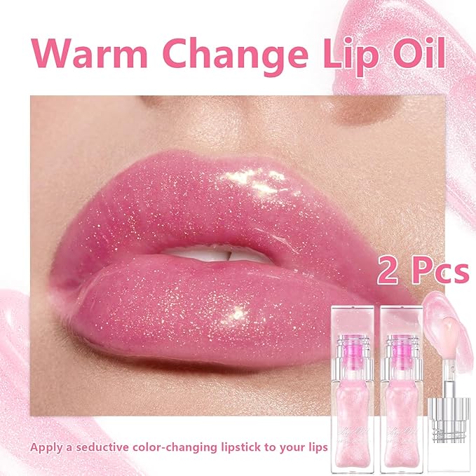 2PCS Color Changing Lip Oil, Magic Color Changing Changing
