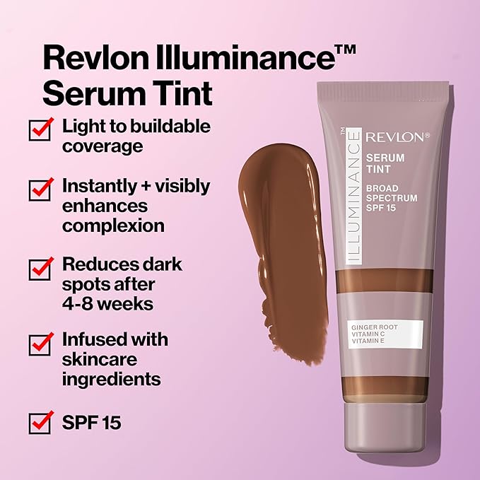 Revlon Illuminance Tinted Serum, Triple Hyaluronic Acid, Evens Out Skin Tone Over Time and Hydrates All Day, SPF 15, 117 Light Beige, 0.94 fl oz.