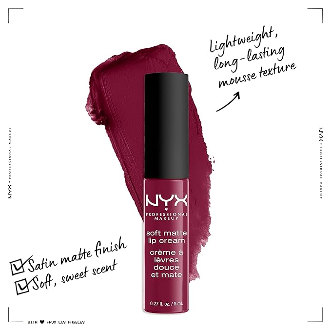 NYX PROFESSIONAL MAKEUP Soft Matte Lip Cream, Lightweight Liquid Lipstick - Copenhagen (Matte Rich Plum)