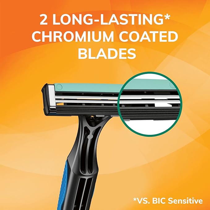 BIC Sensitive 2 Disposable Razors for Men With 2 Blades for Sensitive Skin, 18 Count Value Pack of Shaving Razors