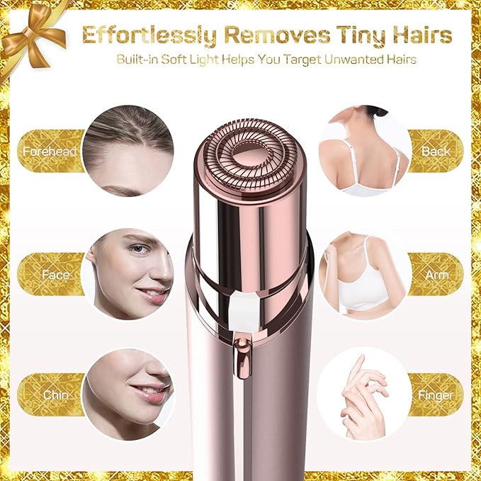 gurelax Facial Hair Remover for Women, Painless Hair Removal Device(with 2 x Replacement Heads) -Best Touch Face Shaver for Mother/Wife/Girlfriend, Electric Razors for Upper Lip, Chin