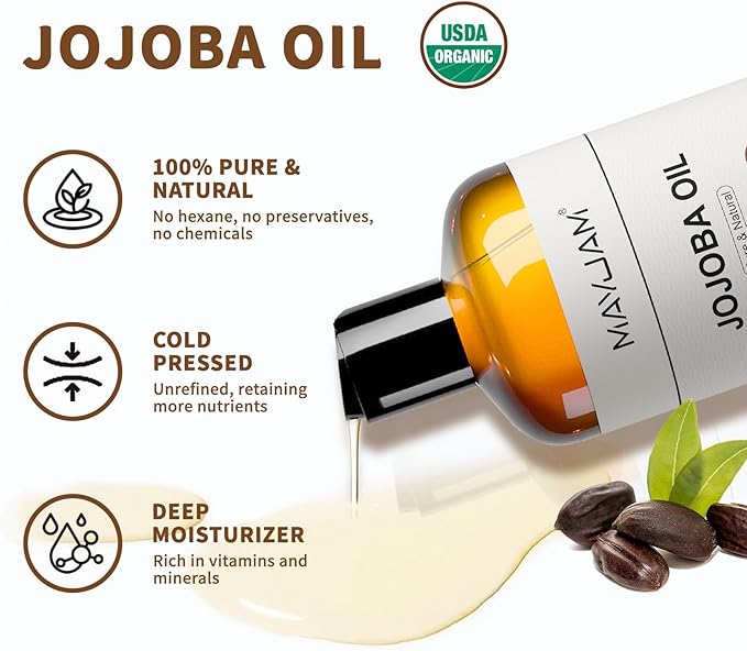 Jojoba Carrier Oil for Skin Pure Massage Oils 16 fl.oz.Cold Pressed Unrefined Natural Jojoba Oil for Hair,Face Body,Ear Stretch,Nails,Deeply Moisturizing for Essential Oils Mixing