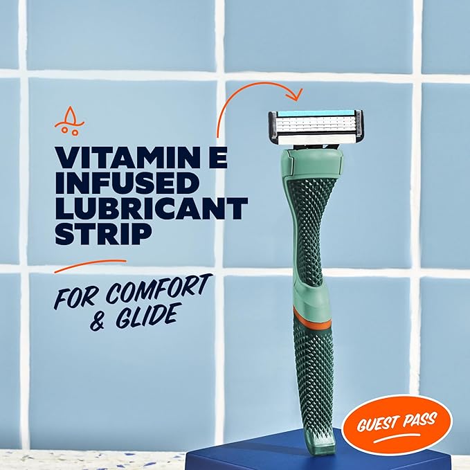 Dollar Shave Club | The Guest Pass Shave Set | 2 Swift Rinse Refill Cartridges, 1 Handle (Green), 1 Razor Cover