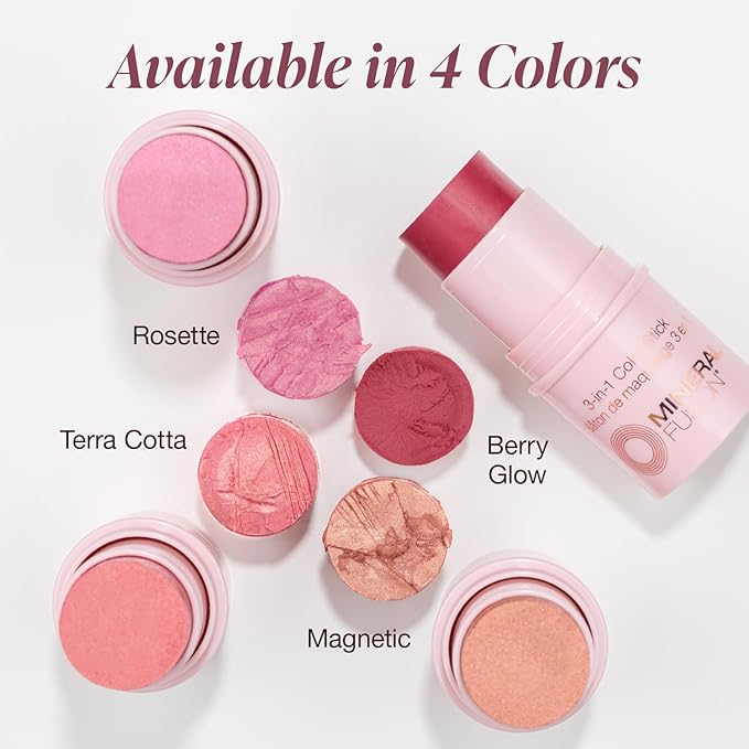 Mineral Fusion 3-in-1 Color Stick, Instant Color Pop, Creamy Multi-Use Blush Stick for Cheek, Lip & Eye, Hydrating, Organic Natural Makeup, Rosette