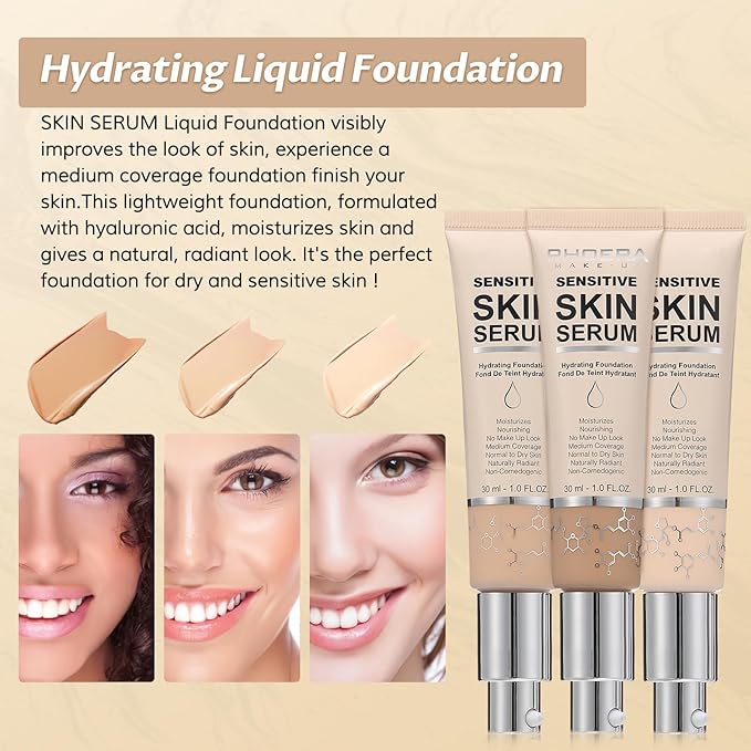 Phoera Foundation Makeup,Flawless Soft Matte Full Coverage with Beige, 1PC)