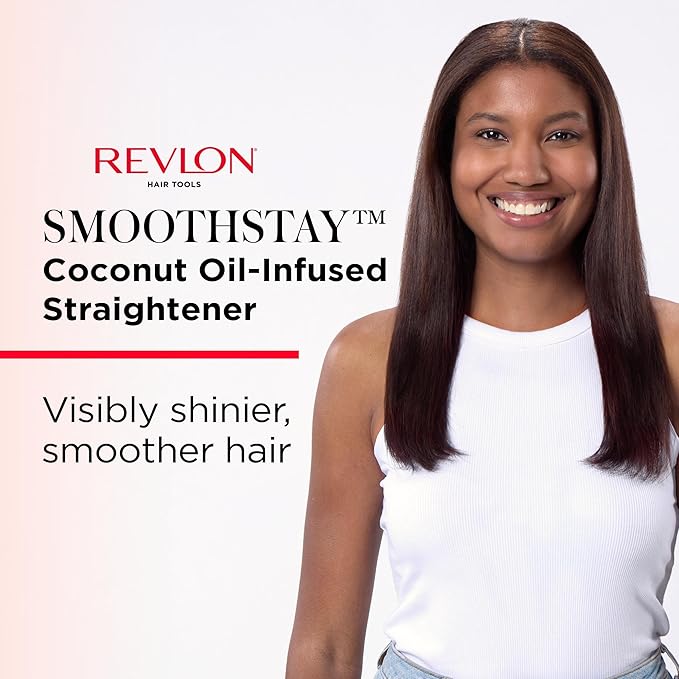 REVLON SmoothStay Coconut Oil Infused Hair Straightener - Flat Iron Hair Straightener for Sleek Straight Hairstyles, Enhanced Shine and Moisture (1 in)