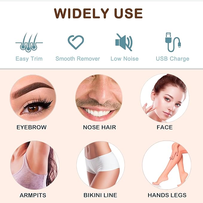 Facial Hair Removal Eyebrow Trimmer - Facial Shaver Device 2 in 1 Remover for Face Peach Fuzz Eyebrow Nose Ear Hair Chin Lips Armpit with LED Light Rechargeable for Women Men Travel Size (Gold)
