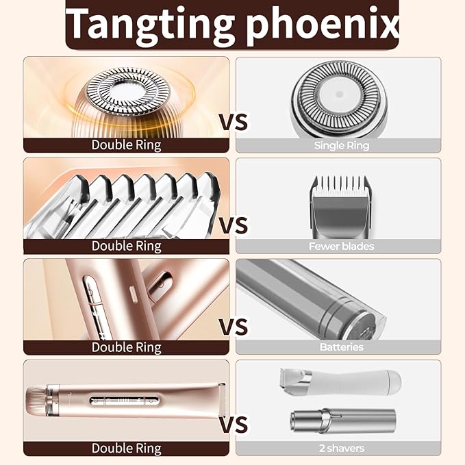 2025 New 2-in-1 Electric Shaver & Bikini Trimmer for Women & Womens Electric Razor, IPX7 Waterproof Wet&Dry Body Hair Remover for Face Legs Underarms, Dual Head Rechargeable Razor(Rose Gold)