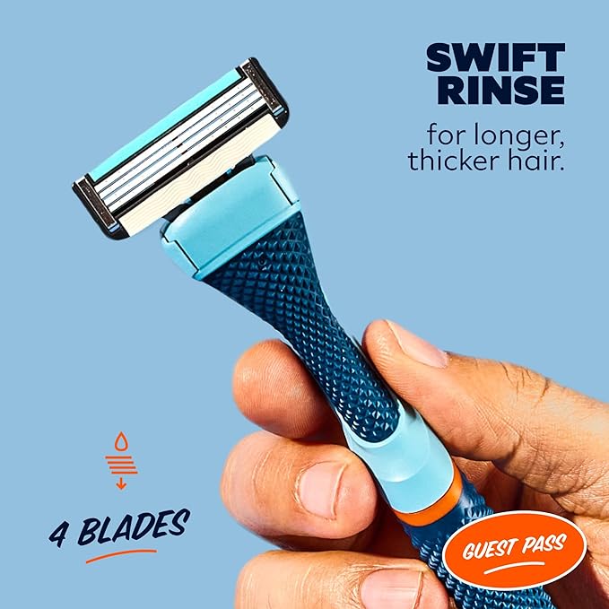 Dollar Shave Club | The Guest Pass Shave Set | 2 Swift Rinse Refill Cartridges, 1 Handle (Blue), 1 Razor Cover