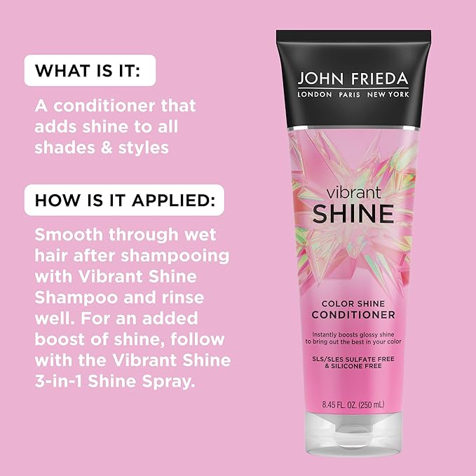 John Frieda Vibrant Shine Shampoo, Hydrating Conditioner with Rosehip Oil for Glossy & Shiny Hair, Enhances Shine for Radiant, Glossy Hair Across All Shades, Styles, & Textures. 8.45 Oz