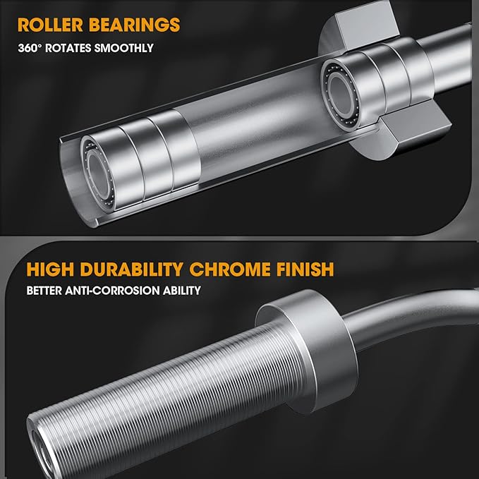 FEIERDUN Olympic Barbell EZ Curl Bar 47in/4ft/5ft/6ft/7ft for Weightlifting 2 inch 2 Spring