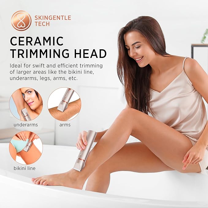 Electric Bikini Trimer Shaver Women: 2 in 1 IPX7 Waterproof Wet & Dry Use Body Hair Trimmer and Facial Hair Remover - Rechargeable Hair Removal Kit for Bikini Underarm Leg Arm Body Face
