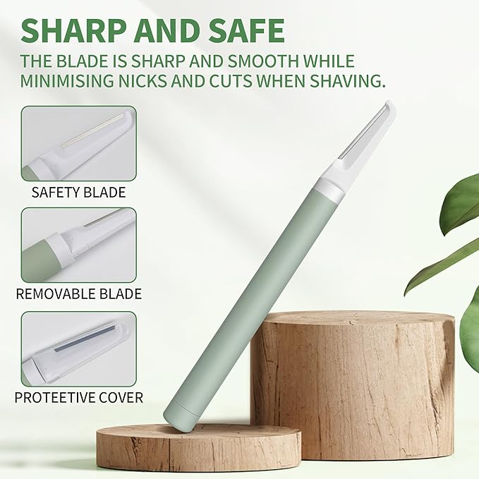 Dermaplane Razor - Facial Hair Removal Tool with 8 Refill Blades, Exfoliating Dermaplaning Tool for Face, Eyebrow Razor with Safety Cover, Face Shaver for Women (Green)