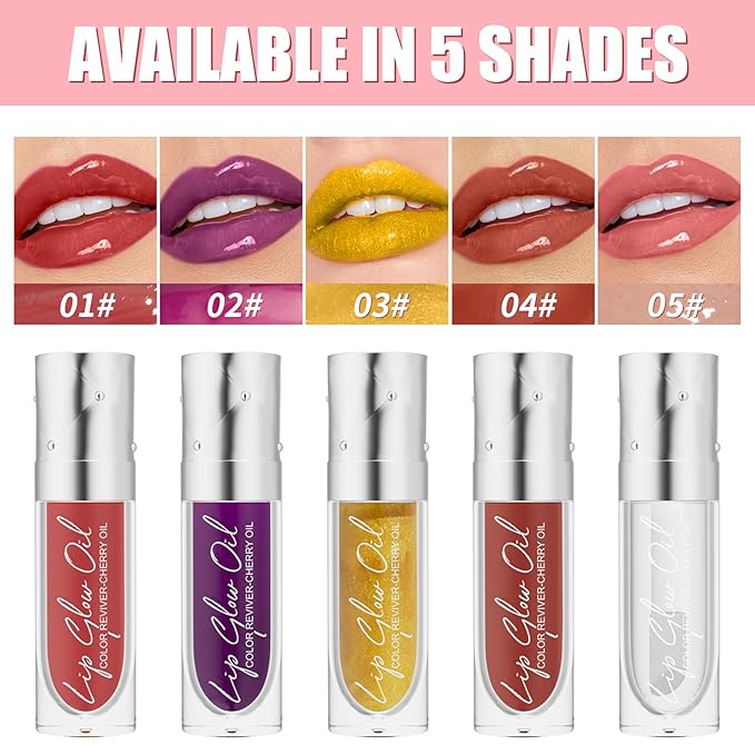 Hydrating Lip Glow Oil Long-Lasting Nourishing Lip Gloss Moisturizing Non-Sticky Plumping Lip Stain Tinted Cherry Oil Lip Care (Ruby Red)