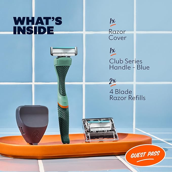 Dollar Shave Club | The Guest Pass Shave Set | 2 Swift Rinse Refill Cartridges, 1 Handle (Green), 1 Razor Cover