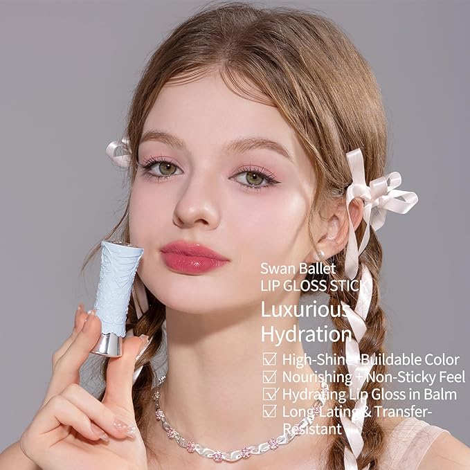 Flower Knows Violet Strawberry Rococo Glitter Lip Gloss G02 Rasberry Booze+Swan Ballet Shine Solid Lip Gloss Stick B06 Blue Ribbon