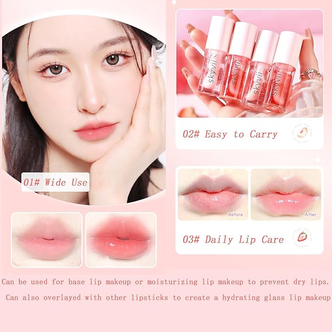 4Pcs Crystal Jelly Moisturizing Lip Oil
