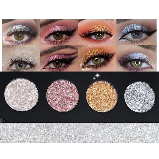 4 Colors Highlight Silver Gold Eyeshadow Palette, SHANY