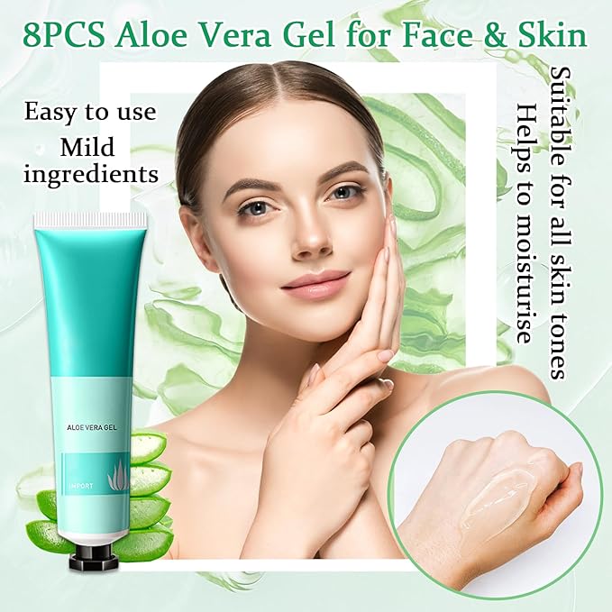 8PCS Aloe Vera Gel for Face & Skin,Organic Aloe Vera Gel,Hydrating After Sun Cream for Travel Size,Moisturizing Lotion for Skincare,After Sun Lotion for All Skin Type(B)