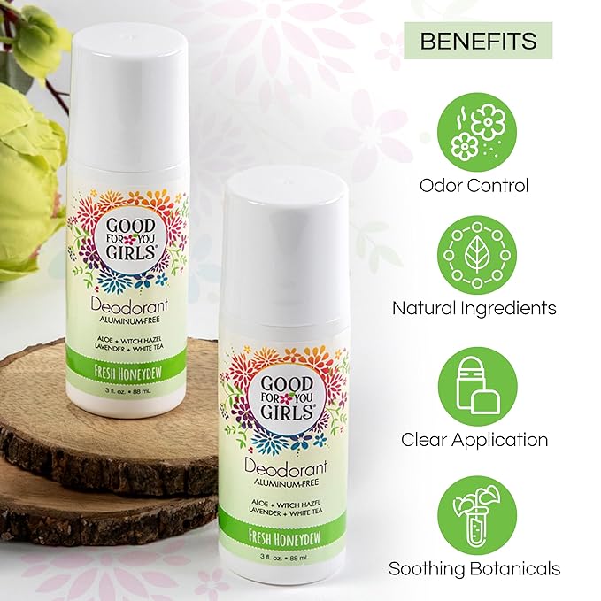 Good for You Girls Aluminum-Free, Natural & Vegan Deodorant for Kids, Preteens, Teens, Safe & Effective Odor Protection, Clear Roll-On, Natural Fragrance | Fresh Honeydew, 3 oz (Pack of 2)