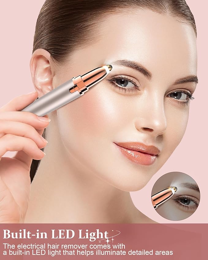 Eyebrow Trimmer for Women Rechargeable: Women Eyebrow Hair Remover with LED Light,Safe Painless Eyebrow Epilator Pen,Lady Eyebrow Shaper Electric Eyebrow Shaver Razor