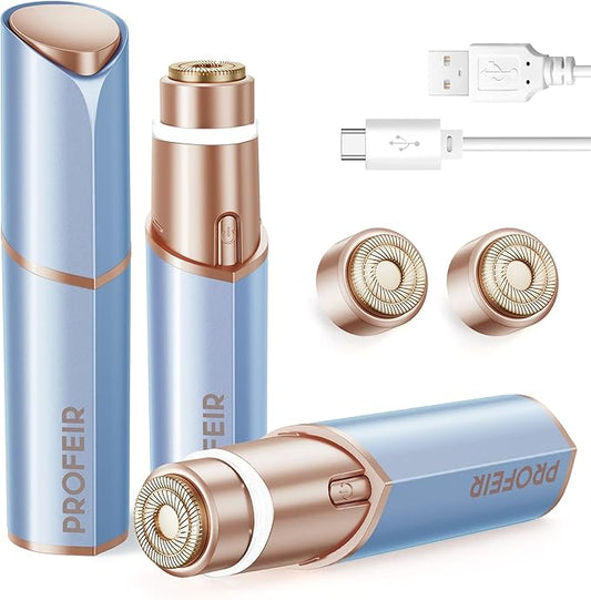 Facial Hair Removal for Women: Electric Hair Removal Device - Rechargeable Painless Face Razor for Chin Upper Lip Peach Fuzz with Light (Blue Gold)