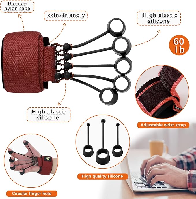 Finger Exerciser Finger Stretcher Finger Resistance Band Guitar 60 LB)