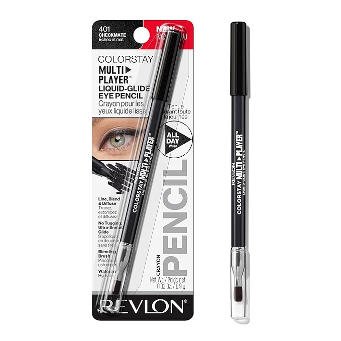 REVLON ColorStay Multiplayer Liquid-Glide Eye Pencil, Multi-Use Makeup With Blending Brush, Blends Then Sets, Creamy Texture, Waterproof, Smudge-proof, Longwearing, 401 Checkmate, 0.03 Oz