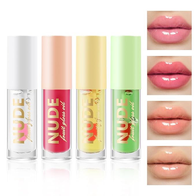 Color Changing Lip Oil Set, Hydrating Lip Glow Oil, High Shiny Plumping Lip Oil, Non-Sticky Lip Gloss, Nude Fruity Glow Oil