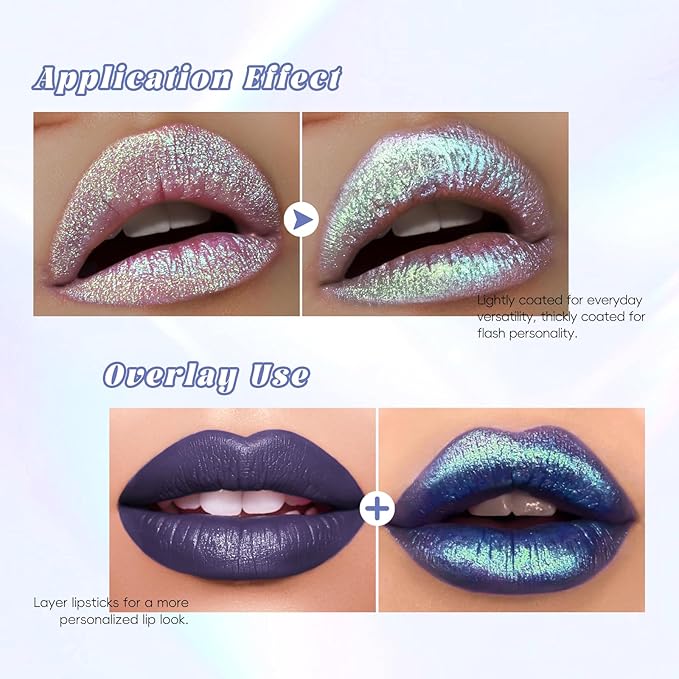 Green Glitter Lip Gloss Liquid Lipstick, Diamond Shimmer Metallic Sparkly Iridescent Chameleon Lip Gloss Gift for Women, Long Lasting Waterproof Highly Pigment Glimmer Holographic Lip Makeup01