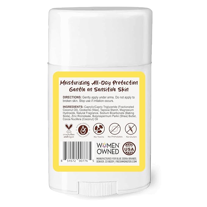 FRESH MONSTER Deodorant for Kids & Teens, Coconut-Lemon Scent, No Aluminum, No Parabens, Vegan, 24-Hour Protection, Coconut Lemon, 1.76 oz