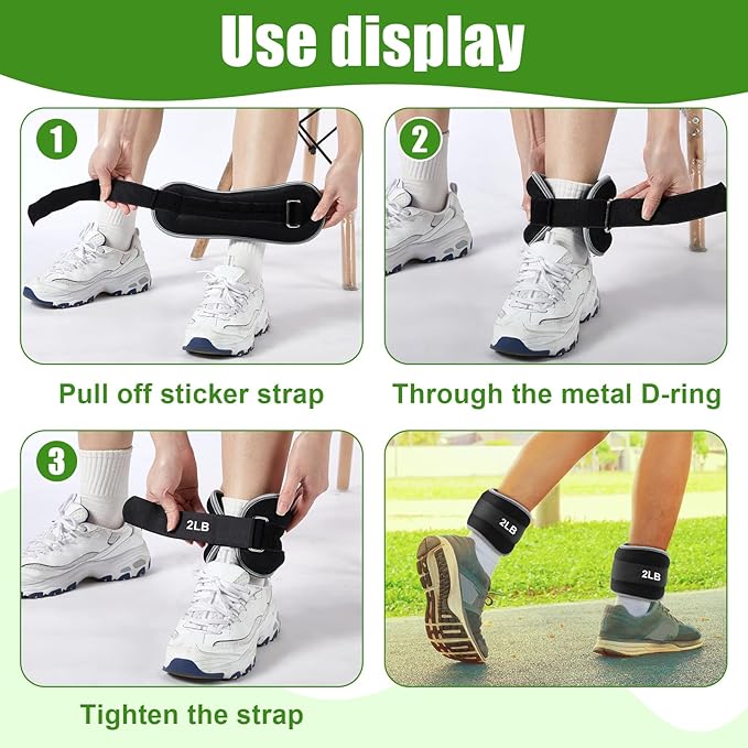 4 Pairs Wrist Leg Weights for Women Ankle 1lbs 2lbs 2lbs Each