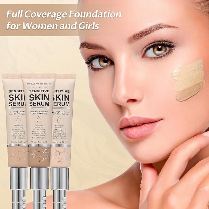 Phoera Foundation Makeup,Flawless Soft Matte Full Coverage with Beige, 1PC)