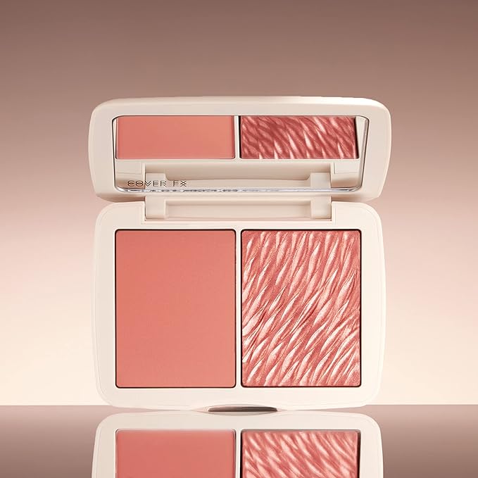 COVER FX Monochromatic Powder Blush Duo - Pink Dahlia: Soft Pink - Matte + Shimmer Finish - Create Custom, High Impact Color