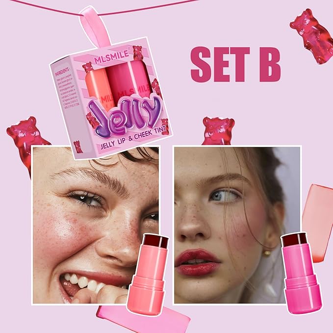 2 Colors Cooling Water Jelly Tint Stick,Multi-Use Cheek Cooling