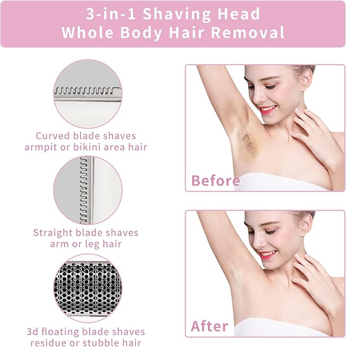 Wet & Dry Electric Razor for Women Men,4 in 1 Rechargeable Led Display Electric Shaver and Facial Hair Remover,Painless Ladies Body Razors for Nose Face Body Leg Bikini Arm Hair (Purple)