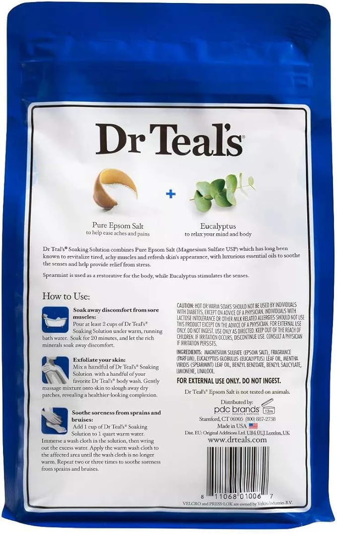 Dr Teal's Epsom Salt Bath Combo Pack (6 lbs Total), Relax & Relief with Eucalyptus & Spearmint, and Pre and Post Workout with Magnesium Sulfate and Menthol