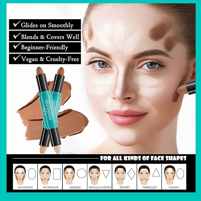 MEICOLY 2-in-1 Highlighter Contour Stick,Cool Toned Contour Stick,Makeup Shaping Stick,03